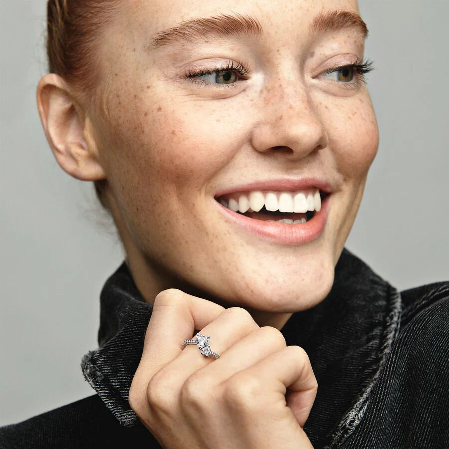 Sparkling Double Heart Ring