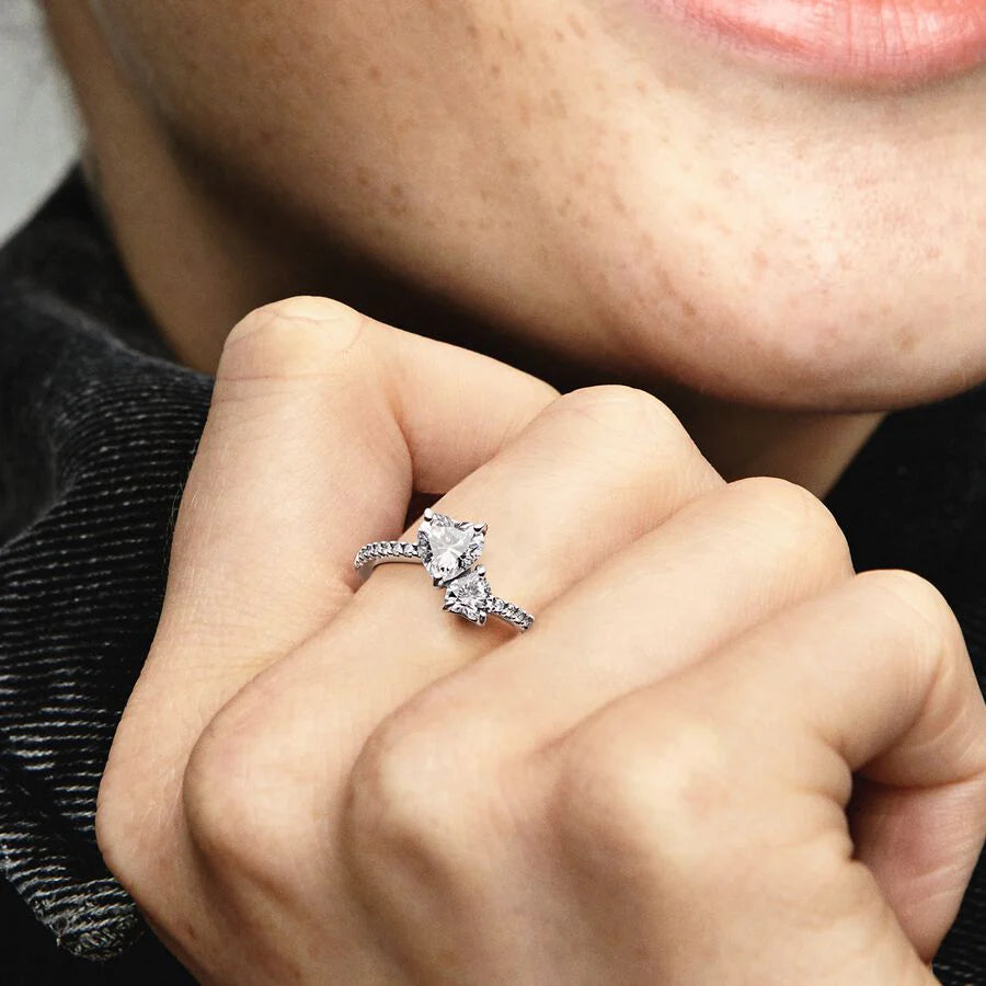 Sparkling Double Heart Ring