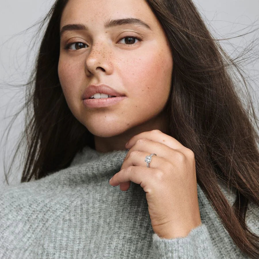 Sparkling Halo Cushion Ring
