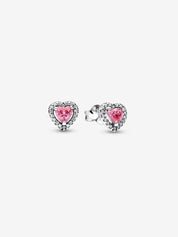Sparkling Pink Heart Stud Earrings