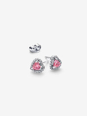 Sparkling Pink Heart Stud Earrings