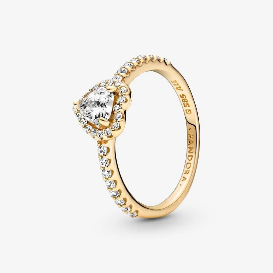 Sparkling Heart Halo Ring in 14k Gold-Plated