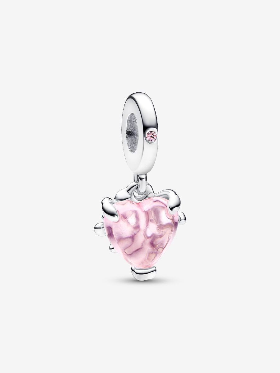 Pink Murano Glass Heart Dangle Charm