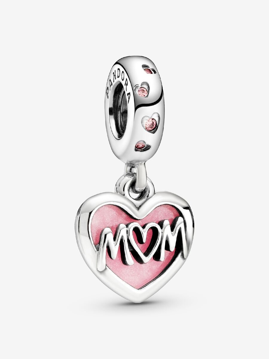 Pink Enamel MOM Heart Dangle Charm