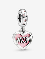 Pink Enamel MOM Heart Dangle Charm