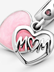 Pink Enamel MOM Heart Dangle Charm