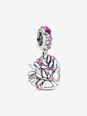 Pink Sparkling Family Tree Heart Dangle Charm