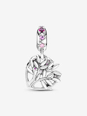 Pink Sparkling Family Tree Heart Dangle Charm