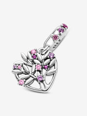 Pink Sparkling Family Tree Heart Dangle Charm