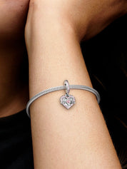 MOM Pink Sparkling Heart Dangle Charm
