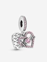 MOM Pink Sparkling Heart Dangle Charm