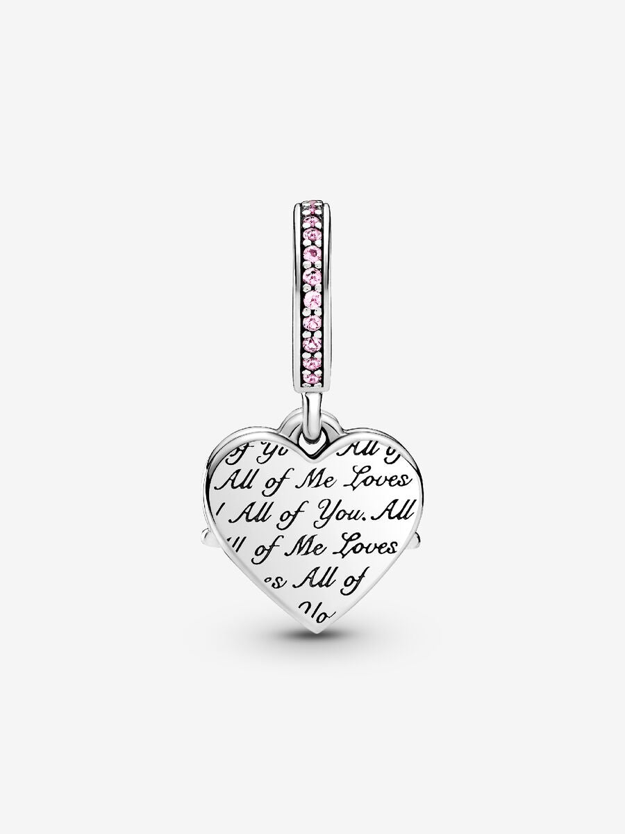 MOM Pink Sparkling Heart Dangle Charm