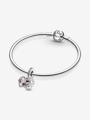 MOM Pink Sparkling Heart Dangle Charm
