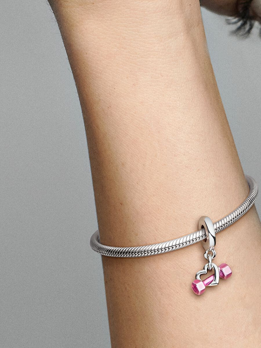 Pink Dumbbell & Heart Dangle Charm