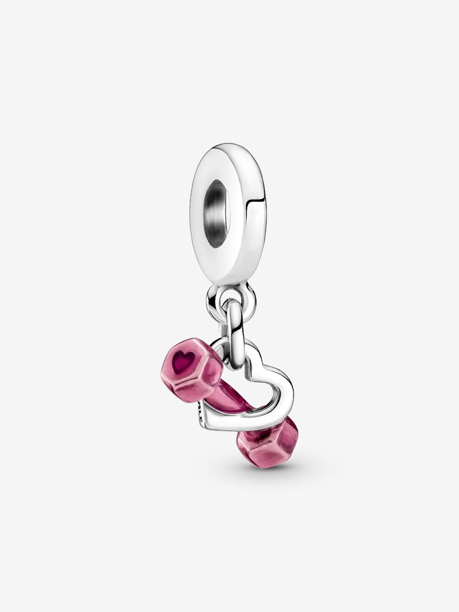 Pink Dumbbell & Heart Dangle Charm