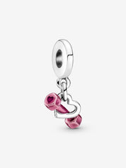 Pink Dumbbell & Heart Dangle Charm
