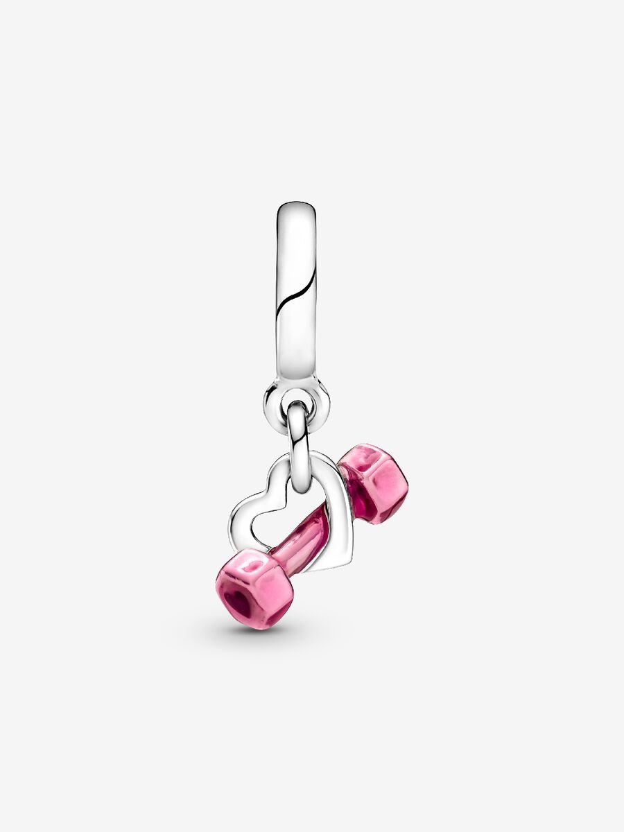 Pink Dumbbell & Heart Dangle Charm
