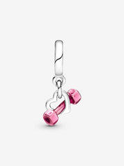 Pink Dumbbell & Heart Dangle Charm