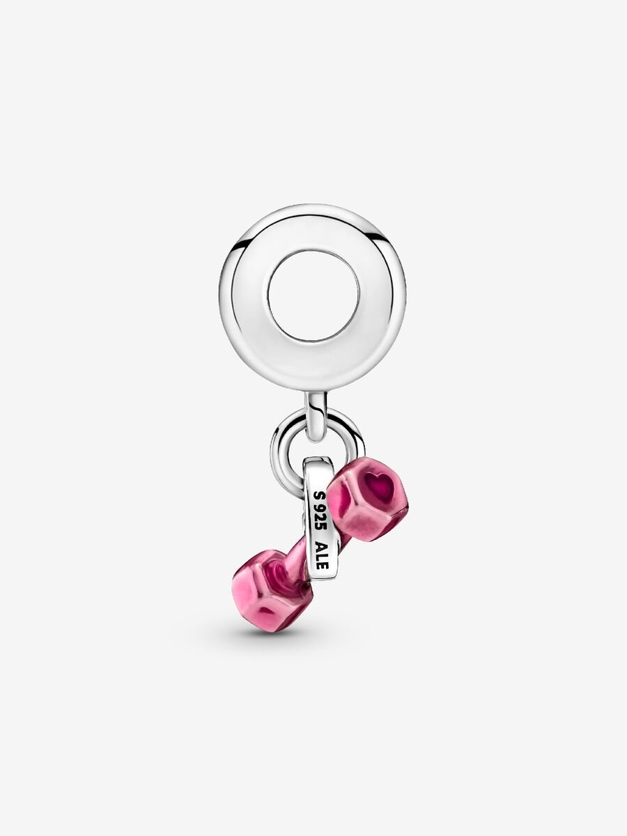 Pink Dumbbell & Heart Dangle Charm