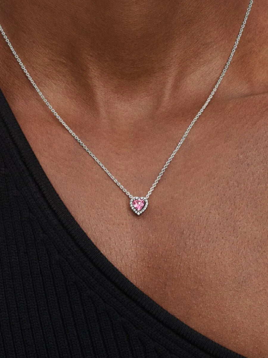 Sparkling Pink Heart Pendant Necklace