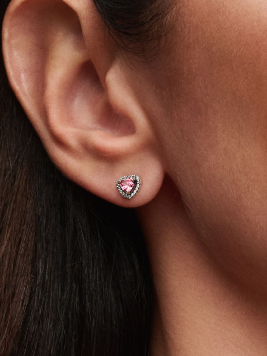 Sparkling Pink Heart Stud Earrings