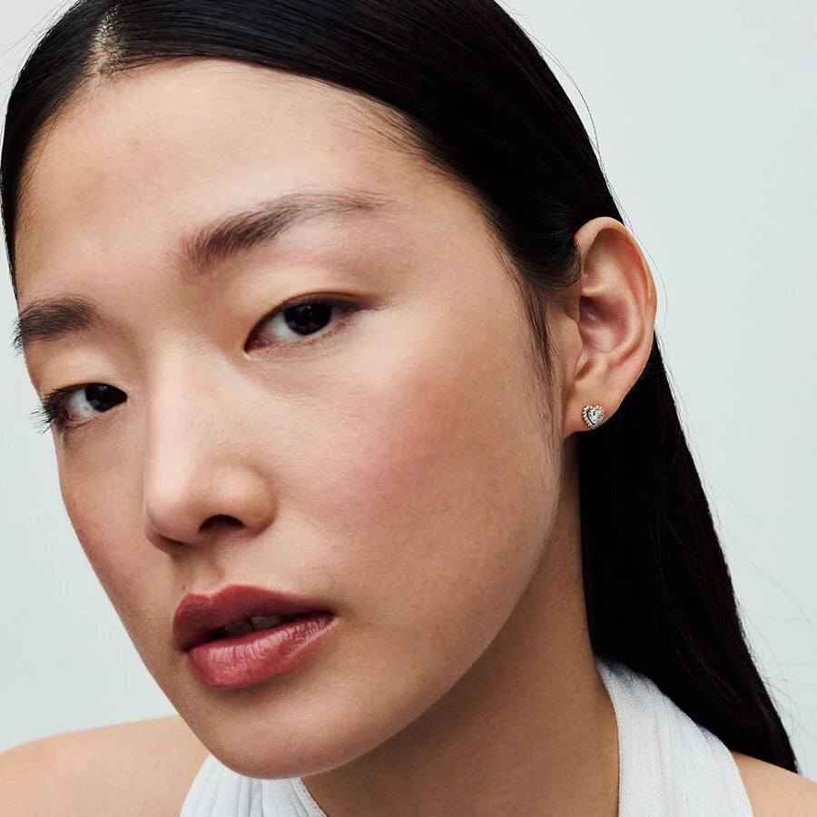 Gold Heart Halo Stud Earrings