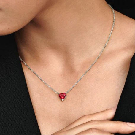 Red Heart Solitaire Pendant Necklace