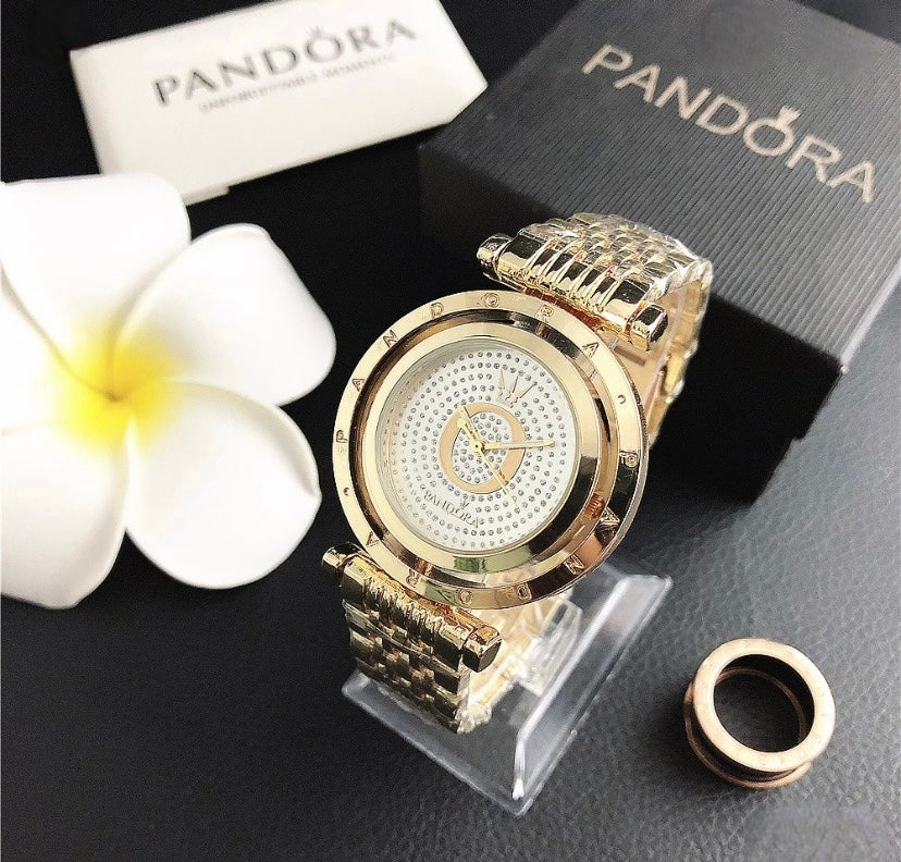 Gold Watch with Crystal Mesh Dial