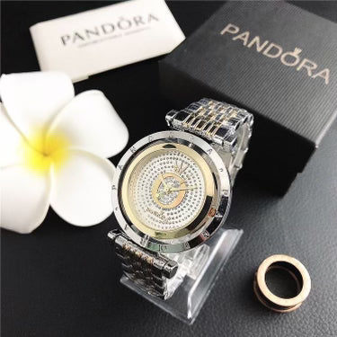 Silver Watch with Gold-Tone Mesh Dial