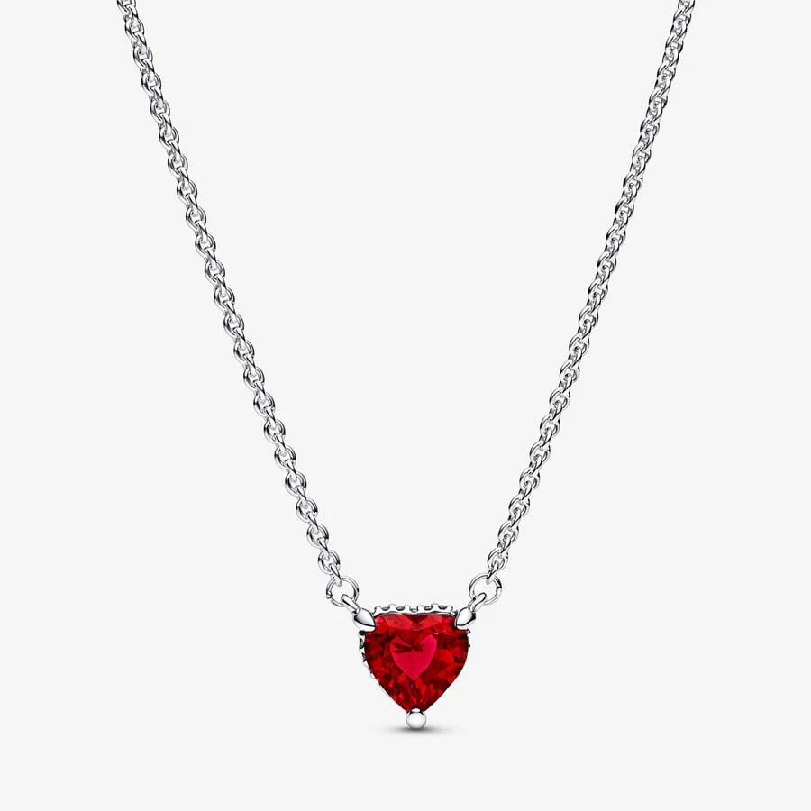 Red Heart Solitaire Pendant Necklace