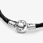 Braided Black Leather Double Wrap Bracelet with Sterling Silver Clasp