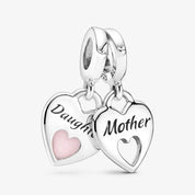 Mother and Daughter Split Heart Dangle Charm