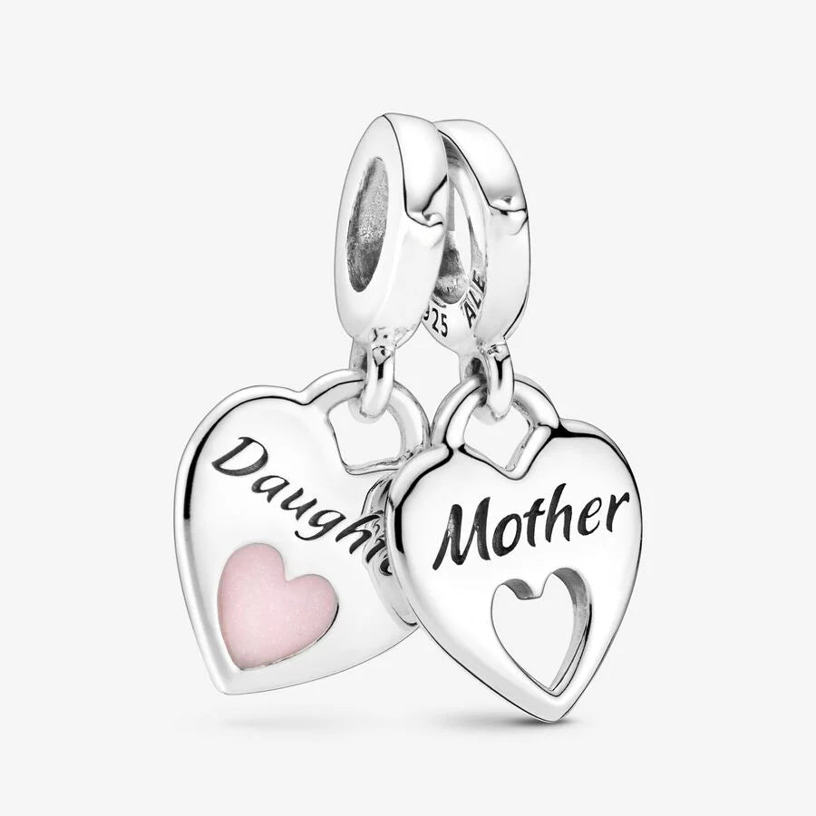 Mother and Daughter Split Heart Dangle Charm