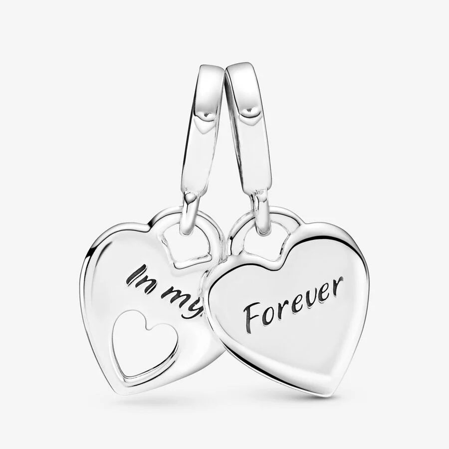 Mother and Daughter Split Heart Dangle Charm